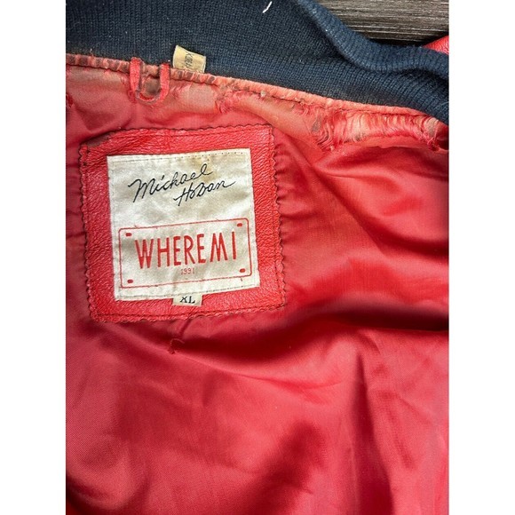 Vintage USA Michael Hoban Mens Patrotic Leather Bomber Jacket WHEREMI 1991 XL - Picture 4 of 7